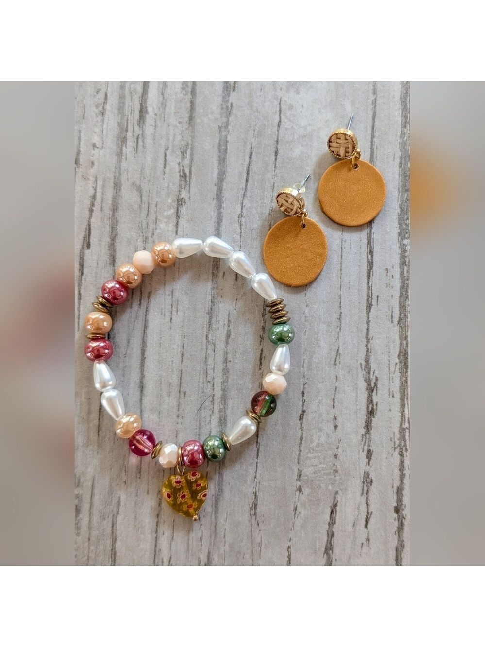 Handmade Fall inspired stretch bracelet With Matching Earrings